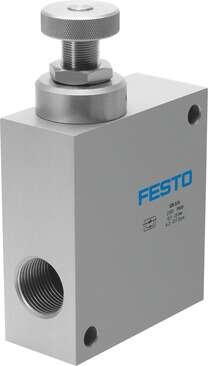 Festo 2103 one-way flow control valve GR-3/4 With flow adjustable in one direction. Valve function: One-way flow control function, Pneumatic connection, port  1: G3/4, Pneumatic connection, port  2: G3/4, Adjusting element: Knurled screw, Mounting type: (* Front pan