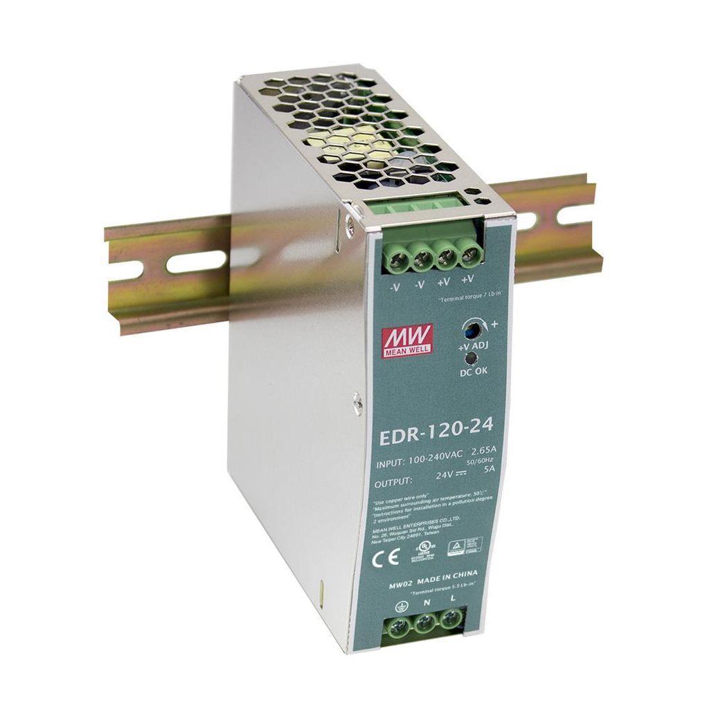 MEAN WELL EDR-120-24 AC-DC Industrial DIN rail power supply; Output 24V at 5A; metal case