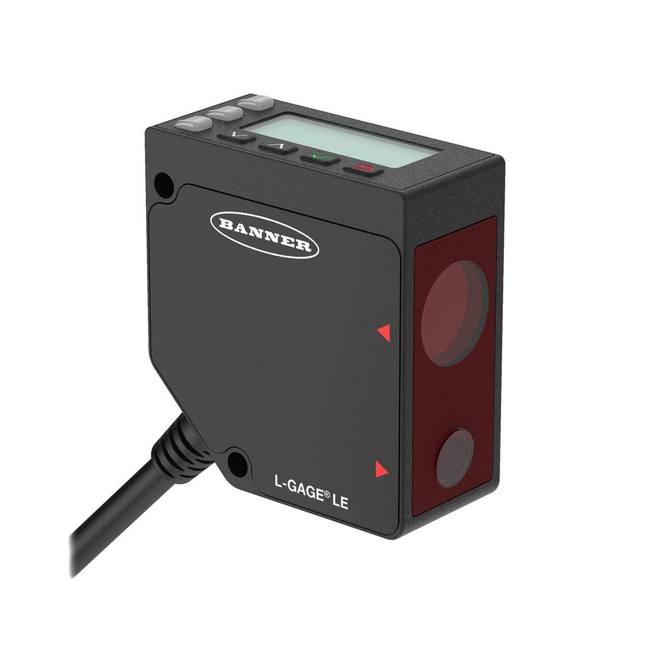 Banner LE550DQP Laser Displacement Sensor;  Range: 100-1000 mm, Input: 12-30 V dc; Outputs: Discrete: 2 NPN/PNP configurable;Quick-Disconnect Pigtail