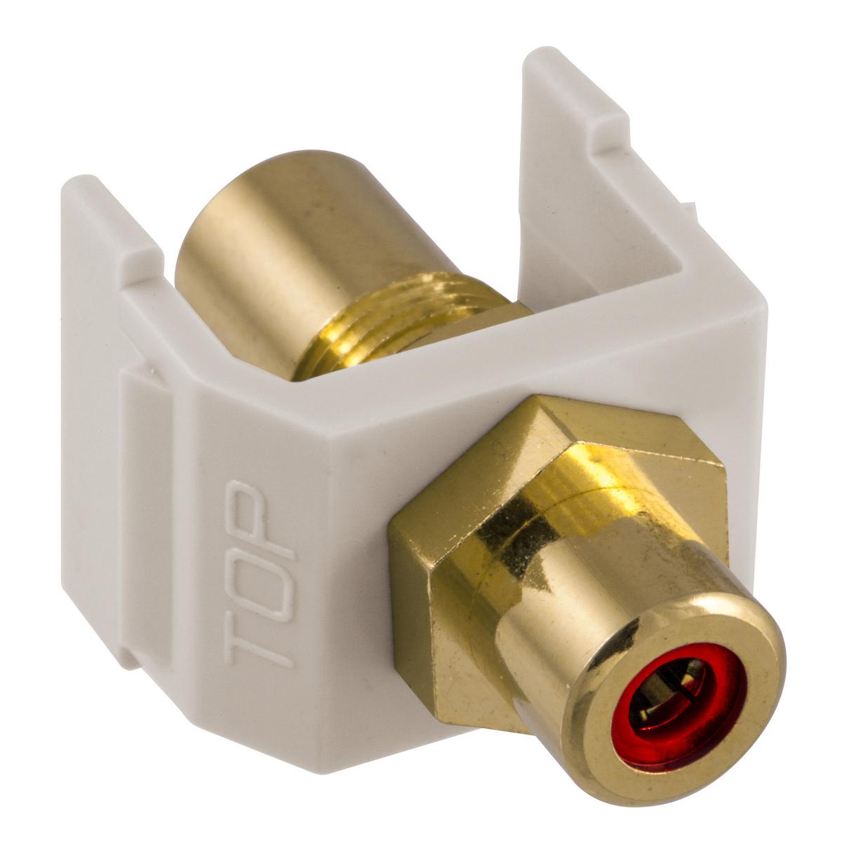 Hubbell SFRCRFF Snap-Fit, Audio/Video Connector, RCA Gold Pass-thru, F /F Coupler, Red/Office White  ; Standard Product