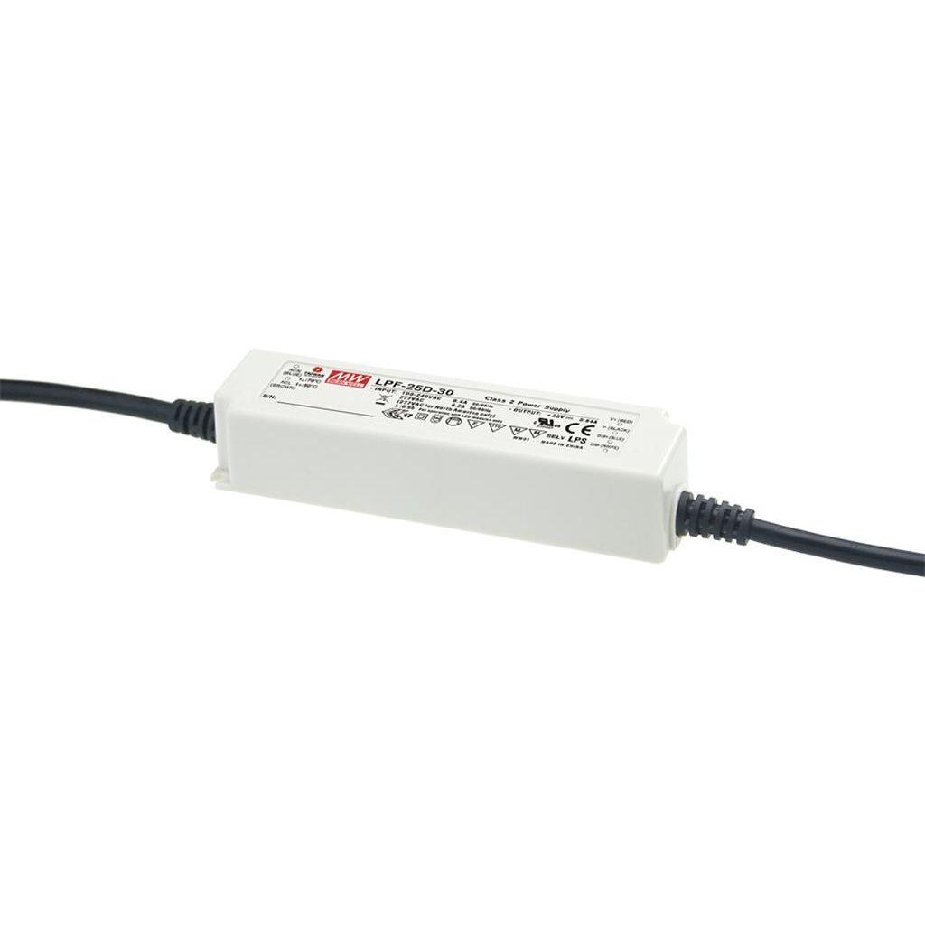 MEAN WELL LPF-25D-20 AC-DC Single output LED driver Mix mode (CV+CC); Output 20Vdc at 1.25A; cable output; Dimming with 1-10V PWM resistance