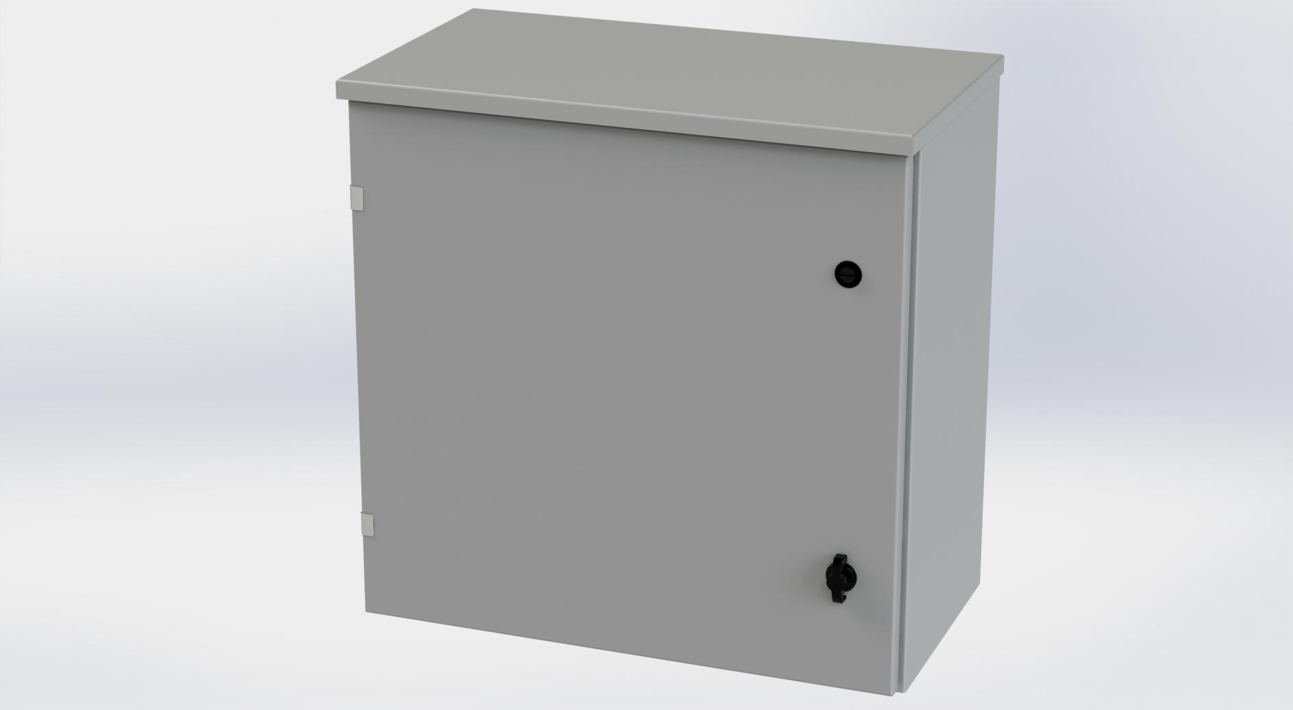 Saginaw Control SCE-24R2412LP Type-3R Hinged Cover Enclosure, Height:24.00", Width:24.00", Depth:12.00", ANSI-61 gray powder coating inside and out. Optional sub-panels are powder coated white.