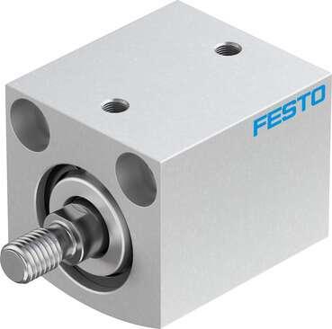 Festo 188190 short-stroke cylinder ADVC-25-20-A-P No facility for sensing, piston-rod end with male thread. Stroke: 20 mm, Piston diameter: 25 mm, Cushioning: P: Flexible cushioning rings/plates at both ends, Assembly position: Any, Mode of operation: double-acting