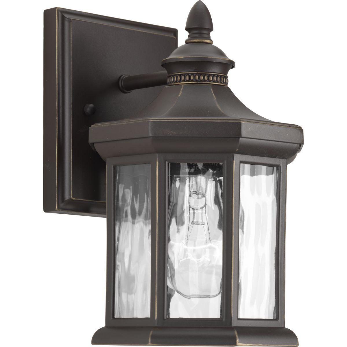 Hubbell P6070-20 The one-light small wall lantern in the Edition collection features distinctive octagonal shape for classic styling. Clear water glass elements are accented by a Antique Bronze finish. Die-cast aluminum construction with a powder coat finish makes this a 