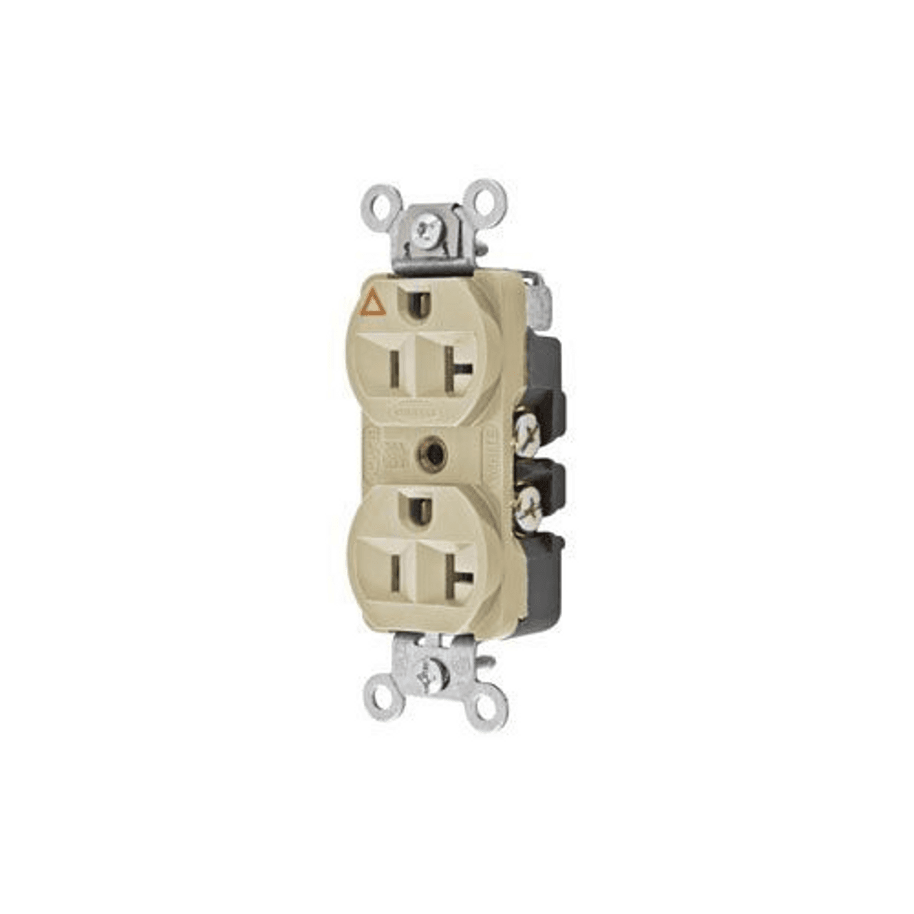Hubbell CR5352IGI Straight Blade Devices, Receptacles, Duplex,Hubbell-Pro Heavy Duty, 2-Pole 3-Wire Grounding, 20A 125V, 5-20R, Ivory, Single Pack, Isolated Ground.  ; Triangle marking on face indicates isolated ground ; Slender/compact design ; Finder Groove Face ; Isolat