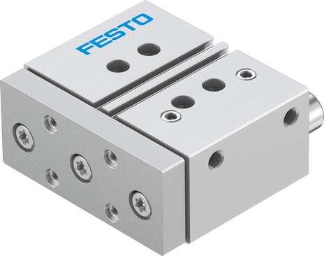 Festo 170856 guided drive DFM-32-30-P-A-GF With integrated guide. Centre of gravity distance from working load to yoke plate: 50 mm, Stroke: 30 mm, Piston diameter: 32 mm, Operating mode of drive unit: Yoke, Cushioning: P: Flexible cushioning rings/plates at both ends