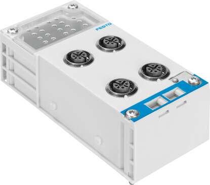 Festo 565705 manifold block CPX-P-AB-4XM12-4POL-8DE-N-IS M12 connection, for intrinsically safe modules. Dimensions W x L x H: (* (incl. interlinking block and connection technology), * 50 mm x 107 mm x 70 mm), No. of inputs: 8, CE mark (see declaration of conformity)