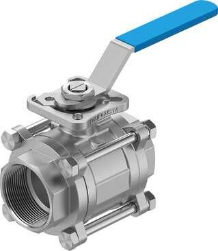 Festo 8096670 ball valve VZBE-2-T-63-T-2-F0507-M-V15V15 Design structure: 2-way ball valve, Type of actuation: mechanical, Sealing principle: soft, Assembly position: Any, Mounting type: Line installation