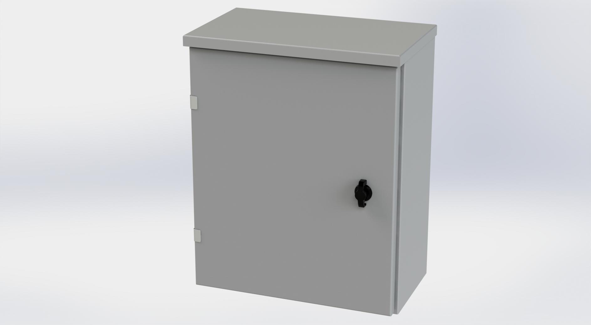 Saginaw Control SCE-20R1608LP Type-3R Hinged Cover Enclosure, Height:20.00", Width:16.00", Depth:8.00", ANSI-61 gray powder coating inside and out. Optional sub-panels are powder coated white.