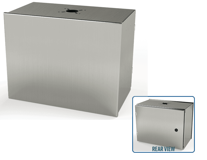 Saginaw Control SCE-14HMI1810SSLP S.S. HMI Enclosure, Height:14.00", Width:18.00", Depth:10.00", #4 brushed finish on all exterior surfaces. Optional sub-panels powder coated white.