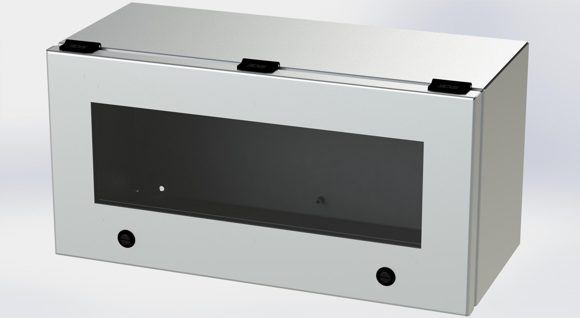 Saginaw Control SCE-L9188ELJWSS S.S. ELJ Trough Window Enclosure, Height:9.00", Width:18.00", Depth:8.00", #4 brushed finish on all exterior surfaces. Optional sub-panels are powder coated white.
