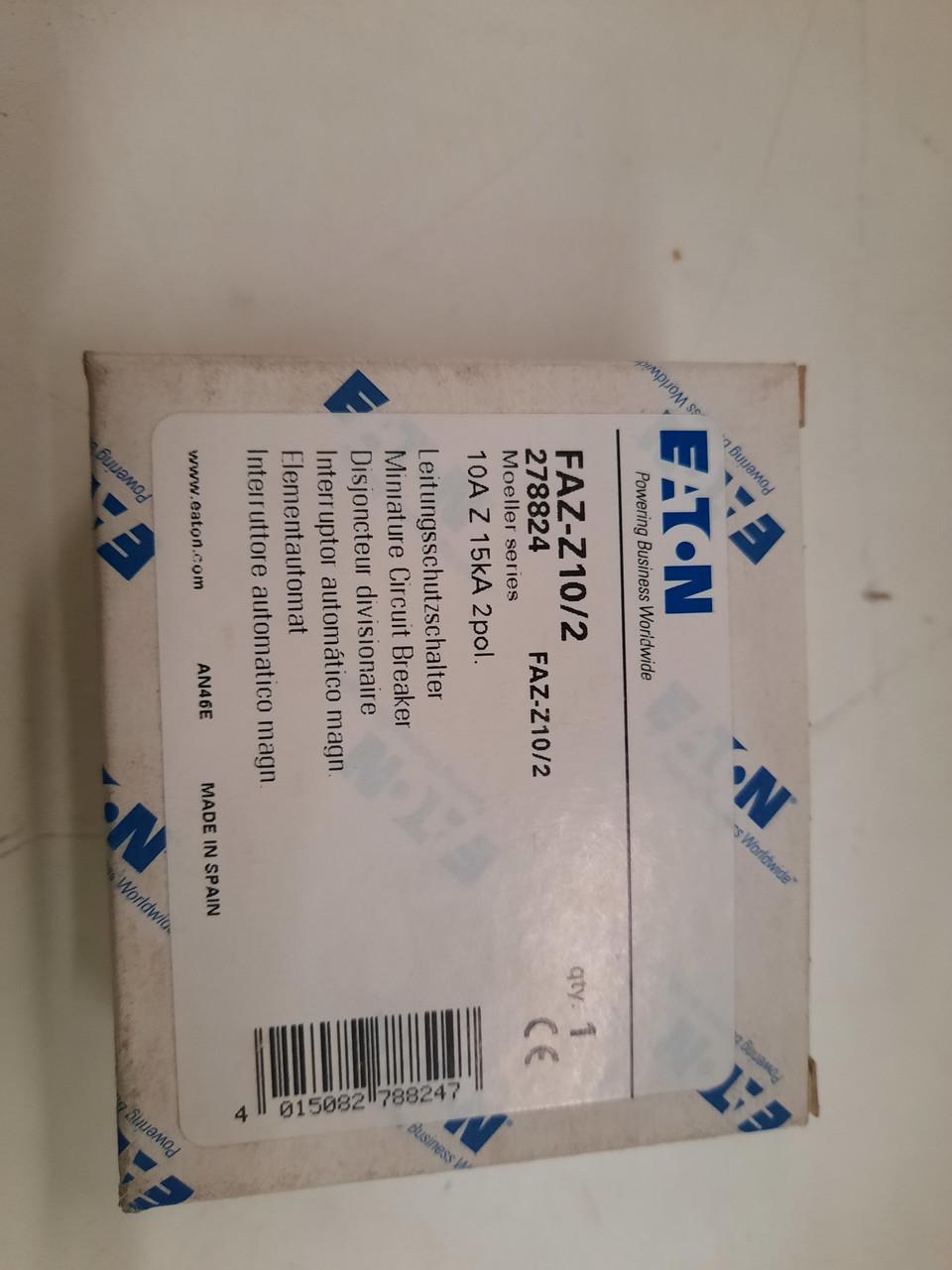 Eaton FAZ-Z10/2 277/480 VAC 50/60 Hz, 10 A, 2-Pole, 10 kA, 2 to 3 x Rated Current, Line/Load Terminal, DIN Rail Mount, Standard Packaging, Z-Curve, Current Limiting, Thermal Magnetic
