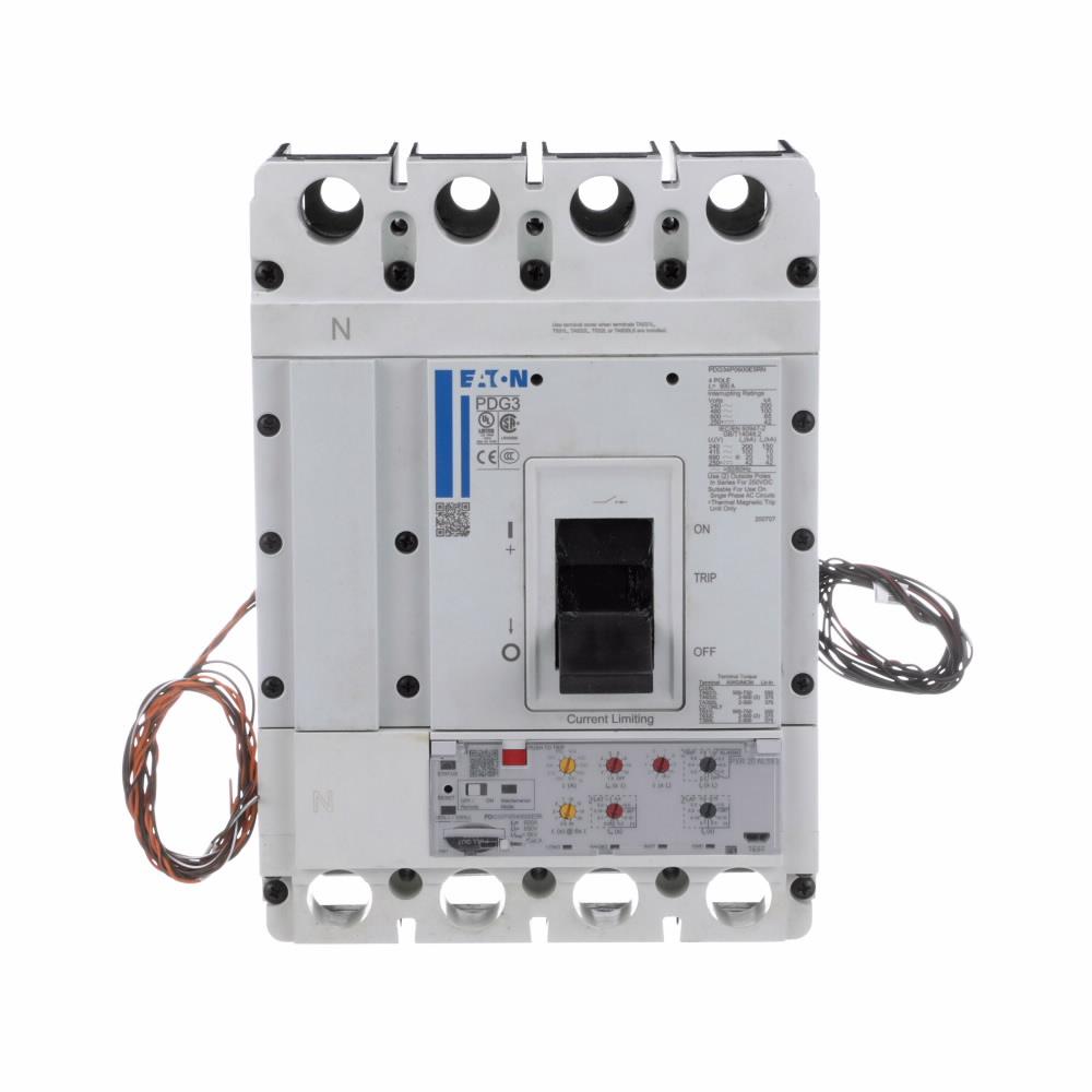 Eaton Corp PDF34M0600E5RL Power Defense Globally Rated 100% UL, Frame 3, Four Pole, 600A, 65kA/480V, PXR20 ARMS LSIG w/ Relays, Std Term Load Only (PDG3X4TA630)