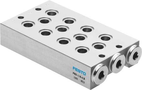 Festo 11900 manifold block PRS-1/8-4-B Max. number of valve positions: 4, Product weight: 625 g, Mounting type: with through hole, Pneumatic connection, port  1: G3/8, Pneumatic connection, port  3: G3/8
