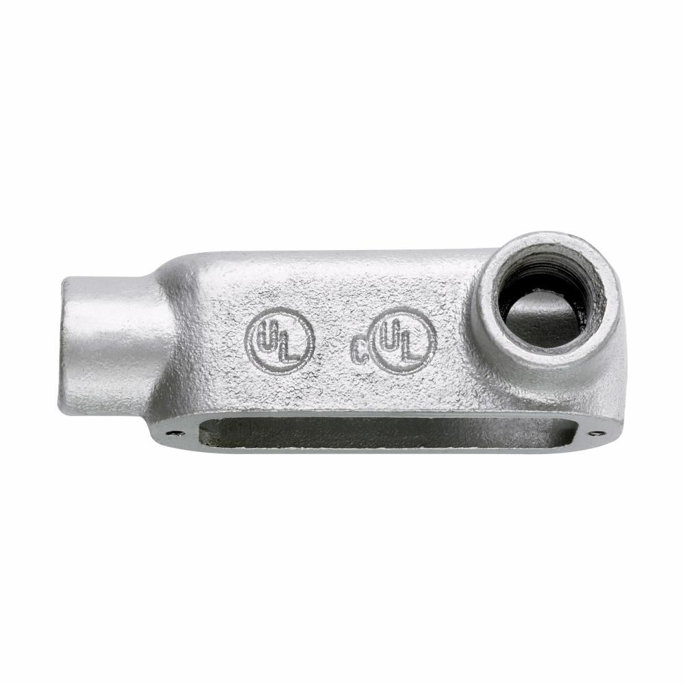 Eaton Corp LR125M HDG Eaton Crouse-Hinds series Condulet Form 5 conduit outlet body, Malleable iron, Hot dip galvanized finish, LR shape, 1-1/4"