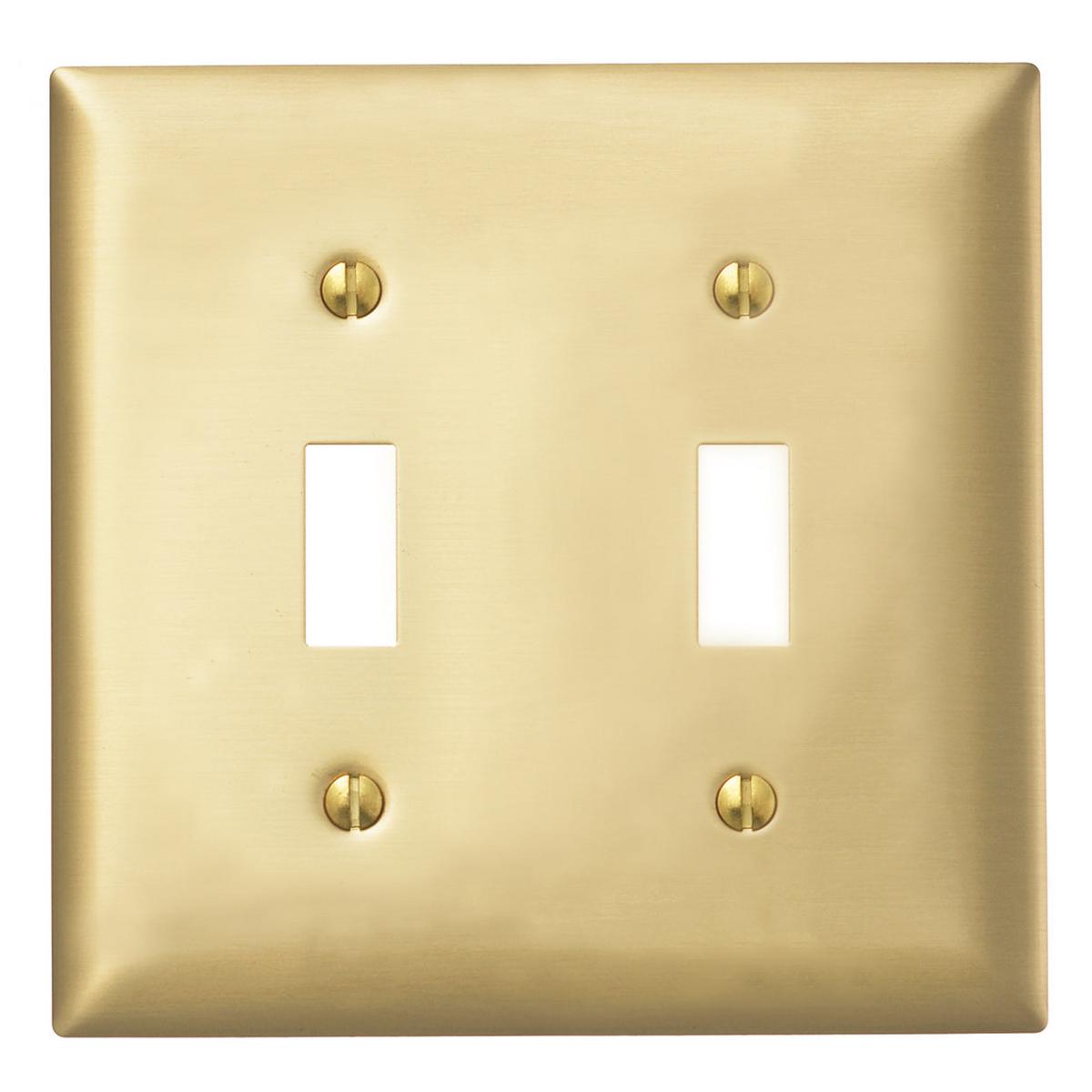 Hubbell SBP2 Wallplates and Boxes, Metallic Plates, 2- Gang, 2) Toggle Openings, Standard Size, Brass Plated Steel  ; Non-magnetic and corrosion resistant ; Finish is lacquer coated to inhibit oxidation ; Protective plastic film helps to prevent scratches and damage ;