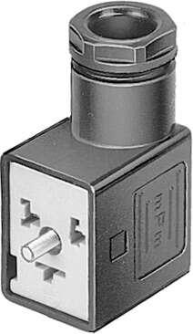 Festo 33295 plug socket MSSD-V For solenoid coils and valves, port pattern per DIN EN 175 301, type B. Mounting type: On solenoid valve with M3 central screw, Assembly position: Any, Product weight: 18 g, Electrical connection: (* 3-pin, * Plug socket, * Plug socket 