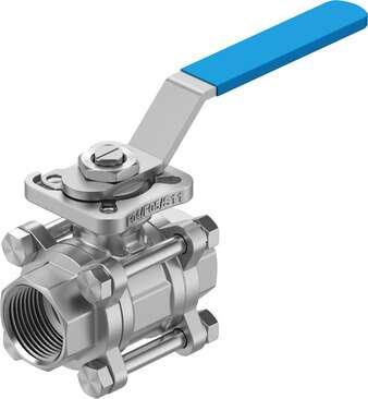 Festo 8096667 ball valve VZBE-1-T-63-T-2-F0405-M-V15V15 Design structure: 2-way ball valve, Type of actuation: mechanical, Sealing principle: soft, Assembly position: Any, Mounting type: Line installation