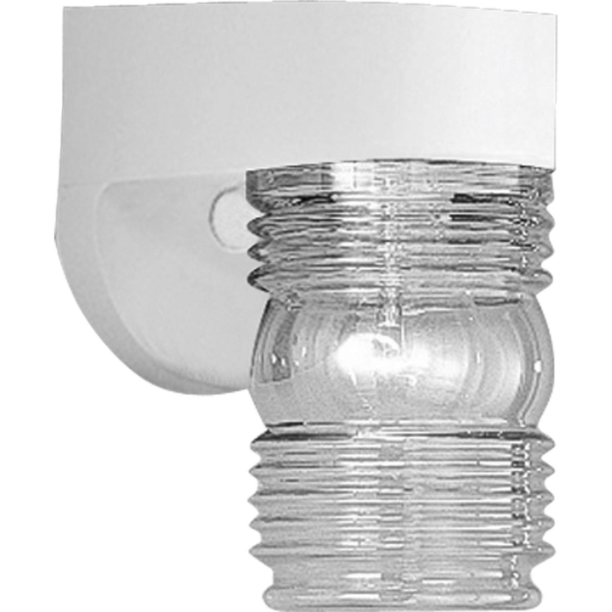 Hubbell P5612-30 Durable outdoor one-light wall lantern with a clear lexan diffuser and White finish.  ; White finish. ; Clear Lexan diffuser. ; Wall mount.