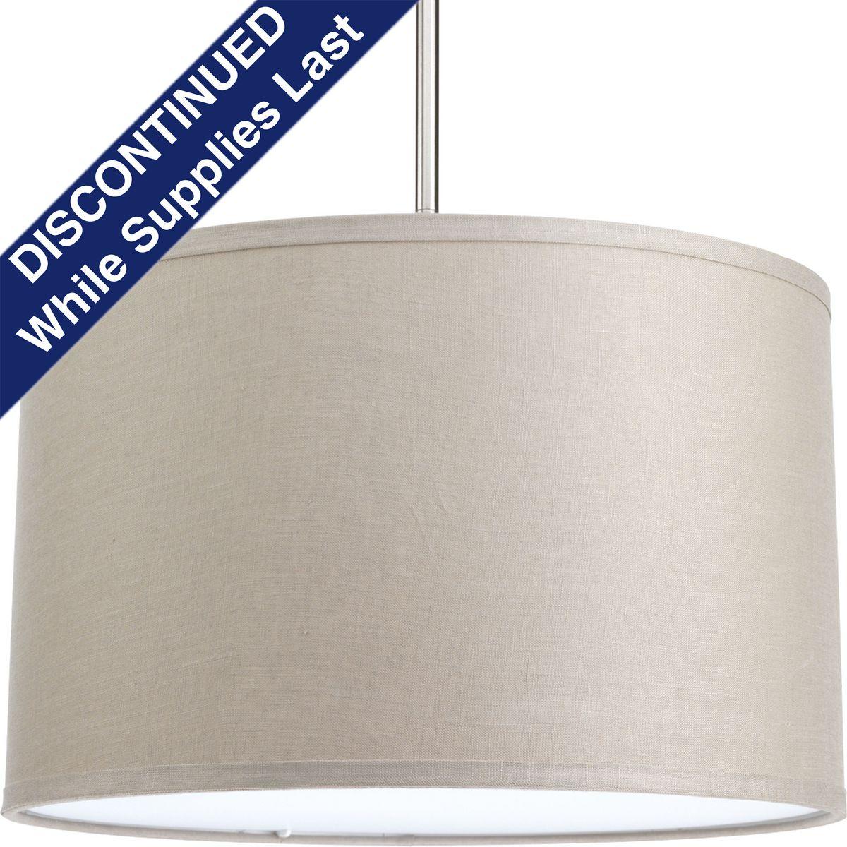 Hubbell P8829-56 The Markor Series is a modular pendant system. The versatile series allow the choice of shades and stem kits. This 16" shade with khaki fabric is inspired by mid-century design. Acrylic bottom diffuser. This shade can be used with a variety of stem kits f