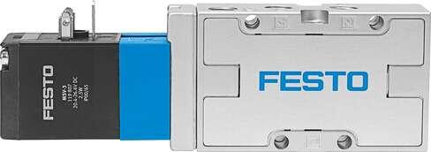 Festo 19779 solenoid valve MVH-5-1/8-B With solenoid coil and manual override, without plug socket. Valve function: 5/2 monostable, Type of actuation: electrical, Width: 26 mm, Standard nominal flow rate: 750 l/min, Operating pressure: 2 - 10 bar