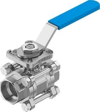 Festo 8089059 ball valve VZBE-1-WA-63-T-2-F0405-M-V15V15 Design structure: 2-way ball valve with hand lever, Type of actuation: mechanical, Sealing principle: soft, Assembly position: Any, Mounting type: Line installation
