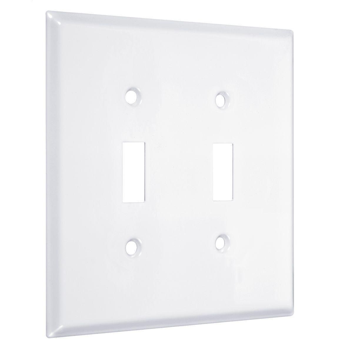 Hubbell WJW-TT 2-Gang Metal Wallplate, Jumbo, 2-Toggle, White Smooth  ; Easily primed and painted to match or complement walls. ; Won't bow, crack or distort during installation. ; Premium North American powder coat. ; Includes screw(s) in matching finish.