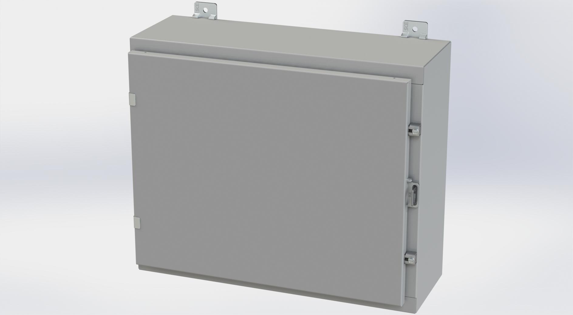 Saginaw Control SCE-20H2408LP Nema 4 LP Enclosure, Height:20.00", Width:24.00", Depth:8.00", ANSI-61 gray powder coating inside and out. Optional panels are powder coated white.