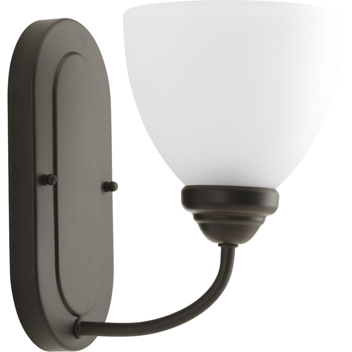 Hubbell P2913-20 The Heart Collection possesses a smart simplicity to complement today's home. This one-light bath bracket includes etched glass shades to add distinction and provide pleasing illumination to any room. Versatile design permits installation of fixture facin