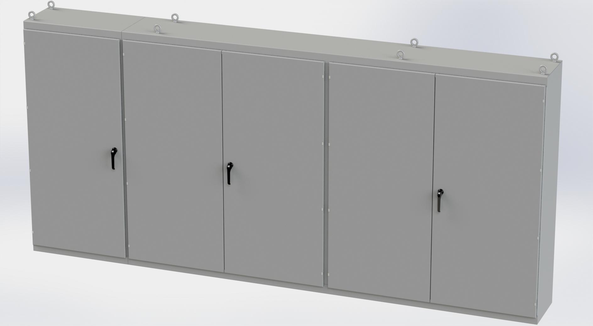 Saginaw Control SCE-86M5E20 Enclosure, Multi-Door, Height:86.00", Width:187.00", Depth:20.00", ANSI-61 gray powder coating inside and out. Sub-panels are powder coated white.