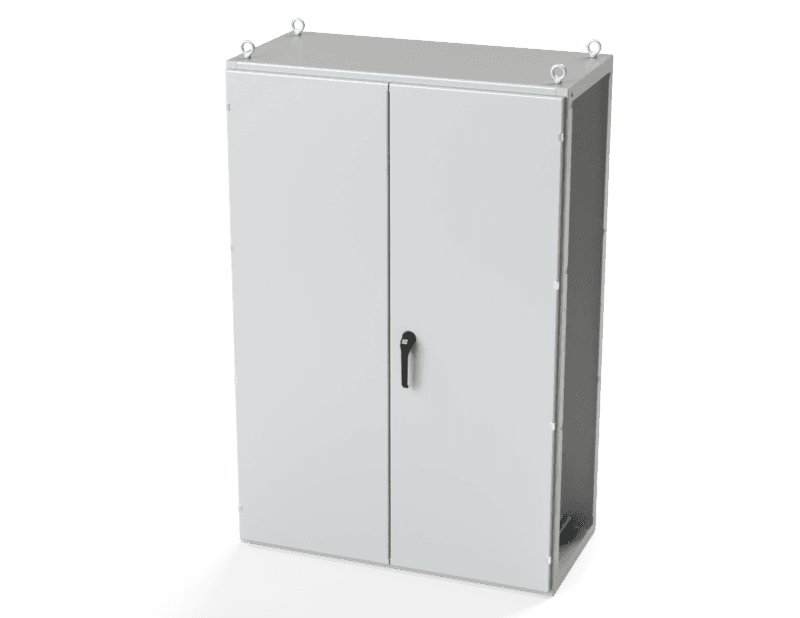 Saginaw Control SCE-T181206LG 2DR IMS Enclosure, Height:70.87", Width:47.24", Depth:22.00", Powder coated RAL 7035 gray inside and out.