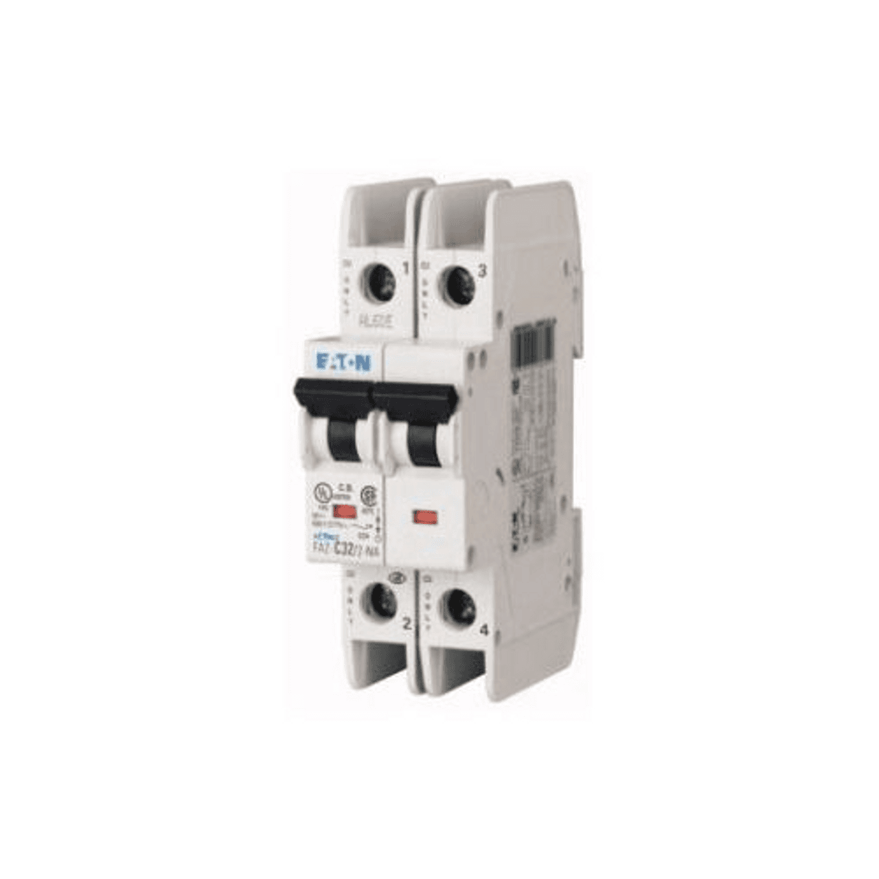 Eaton FAZ-C16/2-NA 277/480 VAC 50/60 Hz, 16 A, 2-Pole, 10/14 kA, 5 to 10 x Rated Current, Screw Terminal, DIN Rail Mount, Standard Packaging, C-Curve, Current Limiting, Thermal Magnetic