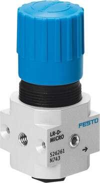 Festo 526266 pressure regulator LR-N1/8-D-O-7-MICRO With threaded connection plate, without pressure gauge Size: Micro, Series: D, Assembly position: Any, Operating pressure: 1 - 10 bar, Pressure regulation range: 0,5 - 7 bar