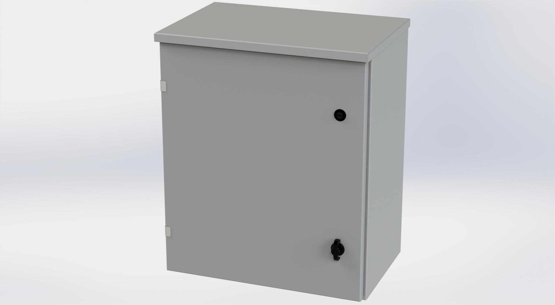 Saginaw Control SCE-24R2012LP Type-3R Hinged Cover Enclosure, Height:24.00", Width:20.00", Depth:12.00", ANSI-61 gray powder coating inside and out. Optional sub-panels are powder coated white.