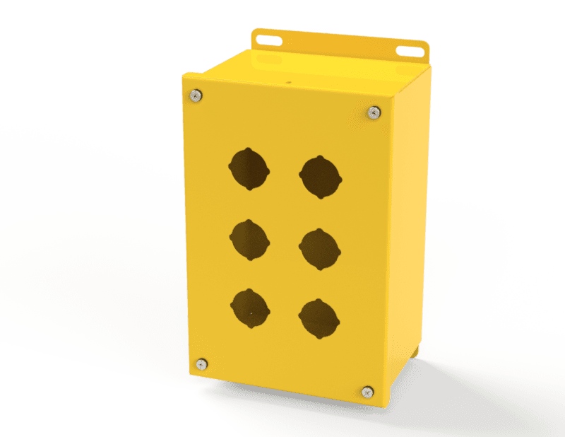 Saginaw Control SCE-6PBX-RAL1018 PBX Enclosure, Height:9.50", Width:6.25", Depth:4.75", RAL 1018 Yellow powder coat inside and out.