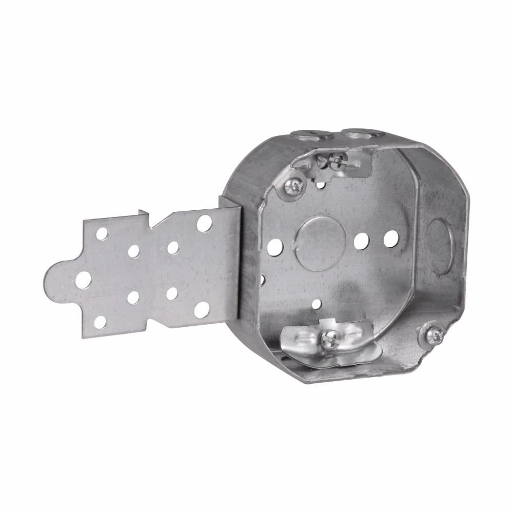 Eaton TP308 Eaton Crouse-Hinds series Octagon Outlet Box, (1) 1/2", 4", F, set 1/2", 4, NM clamps, 1-1/2", Steel, (1) 1/2", Fixture rated, 15.5 cubic inch capacity