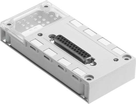 Festo 525676 manifold block CPX-AB-1-SUB-BU-25POL for modular electrical terminal CPX. Corrosion resistance classification CRC: 1 - Low corrosion stress, Protection class: IP20, Product weight: 72 g, Electrical connection: (* 25-pin, * Plug socket, * Sub-D), Materials