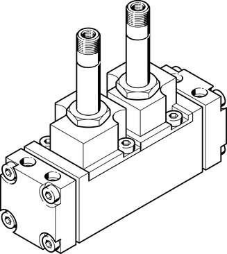 Festo 6228 solenoid valve CJM-5/2-1/2-FH With plug socket and manual override, without sub-base Valve function: 5/2 bistable, Type of actuation: electrical, Operating pressure: 1,5 - 8 bar, Type of piloting: Piloted, Pneumatic connection, port  1: Sub-base