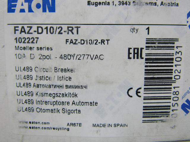 FAZ-D10/2-RT Part Image. Manufactured by Eaton.