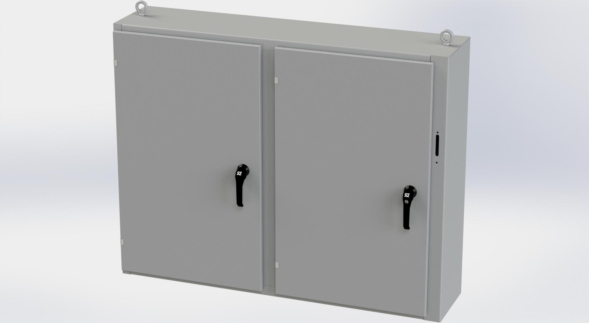 Saginaw Control SCE-42X2D5412 2DR Disc. Enclosure, Height:42.00", Width:53.75", Depth:12.00", ANSI-61 gray powder coating inside and out. Optional sub-panels are powder coated white.
