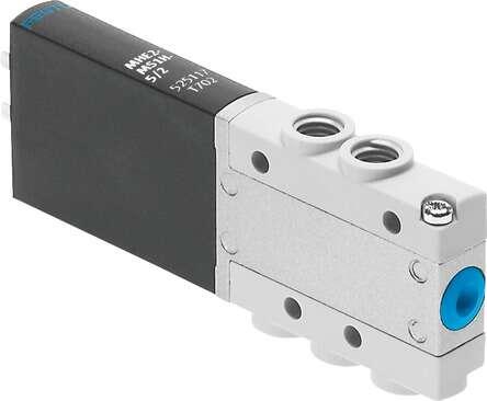 Festo 525113 solenoid valve MHE2-MS1H-5/2-M7 individual valve, fast switching. Valve function: 5/2 monostable, Type of actuation: electrical, Width: 10 mm, Standard nominal flow rate: 90 l/min, Operating pressure: -0,9 - 8 bar