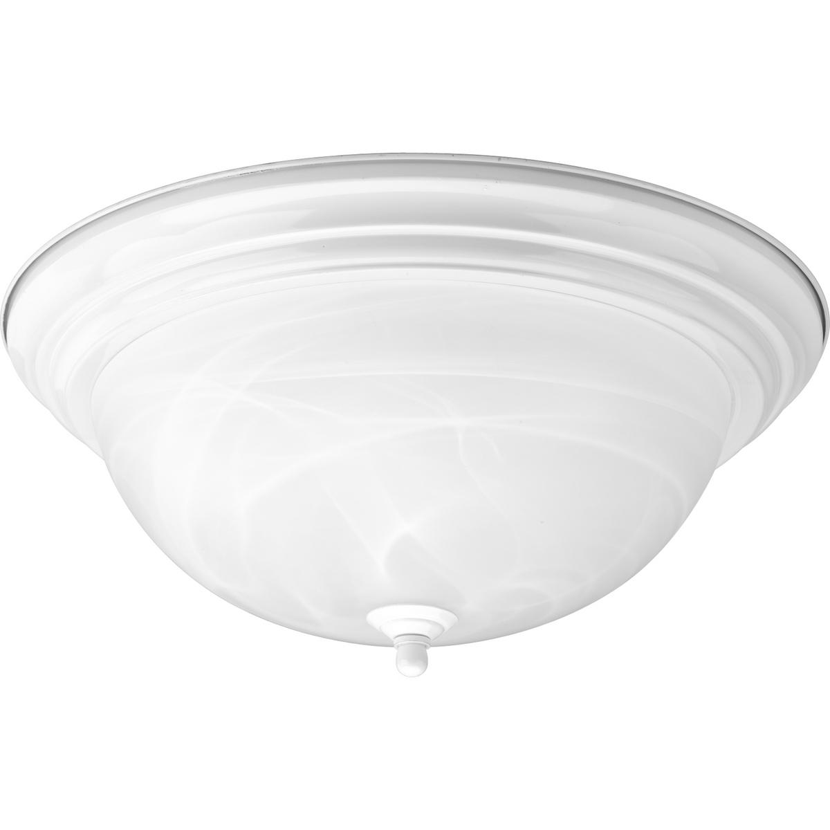 Hubbell P3926-30 Three-light flush mount with dome shaped alabaster glass, solid trim and decorative knobs. Center lock-up with matching finial. White finish.  ; White finish. ; Alabaster Glass. ; Decorative details.