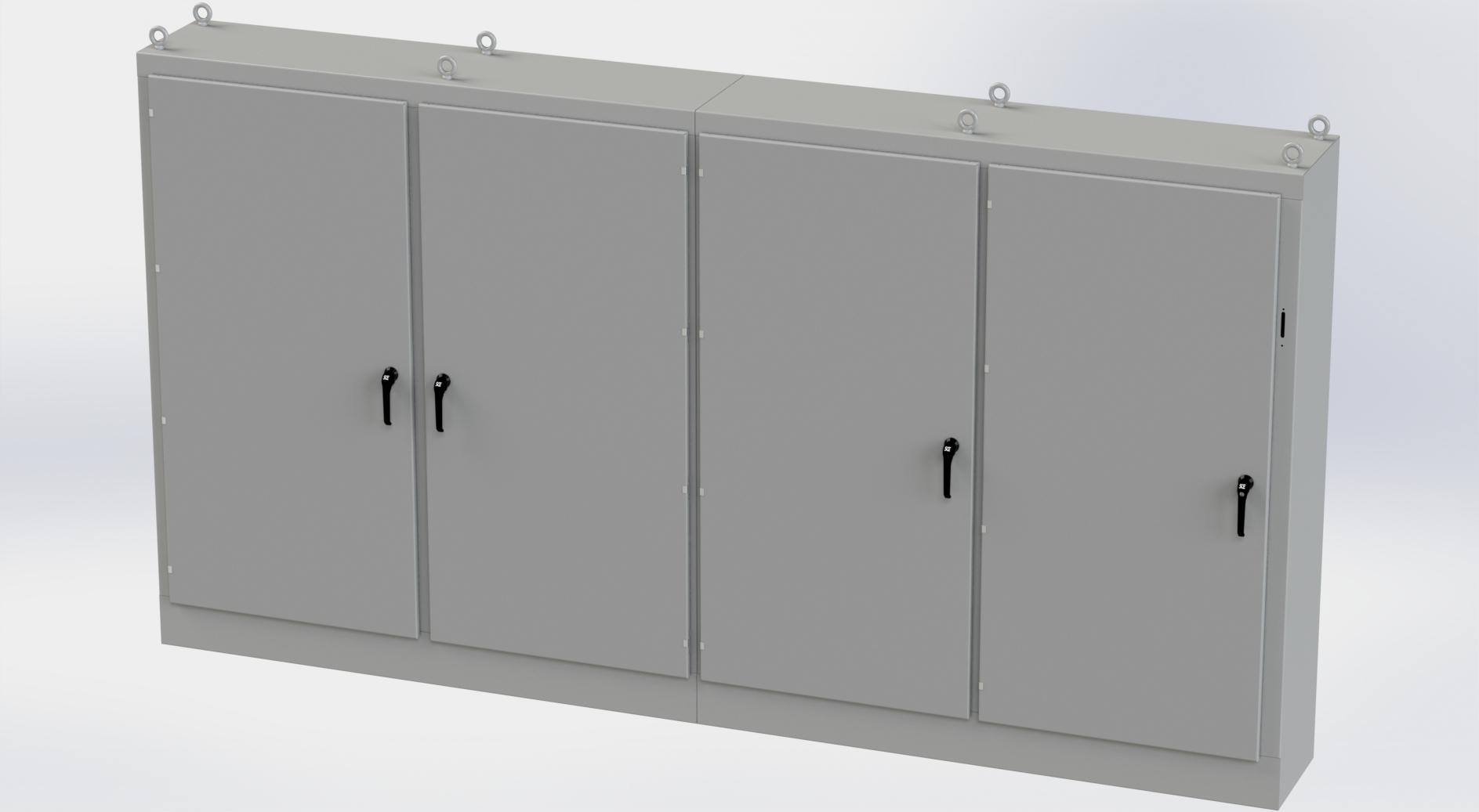 Saginaw Control SCE-84XM4EW18 4DR XM Enclosure, Height:84.00", Width:157.50", Depth:18.00", ANSI-61 gray powder coating inside and out. Subpanels are powder coated white.