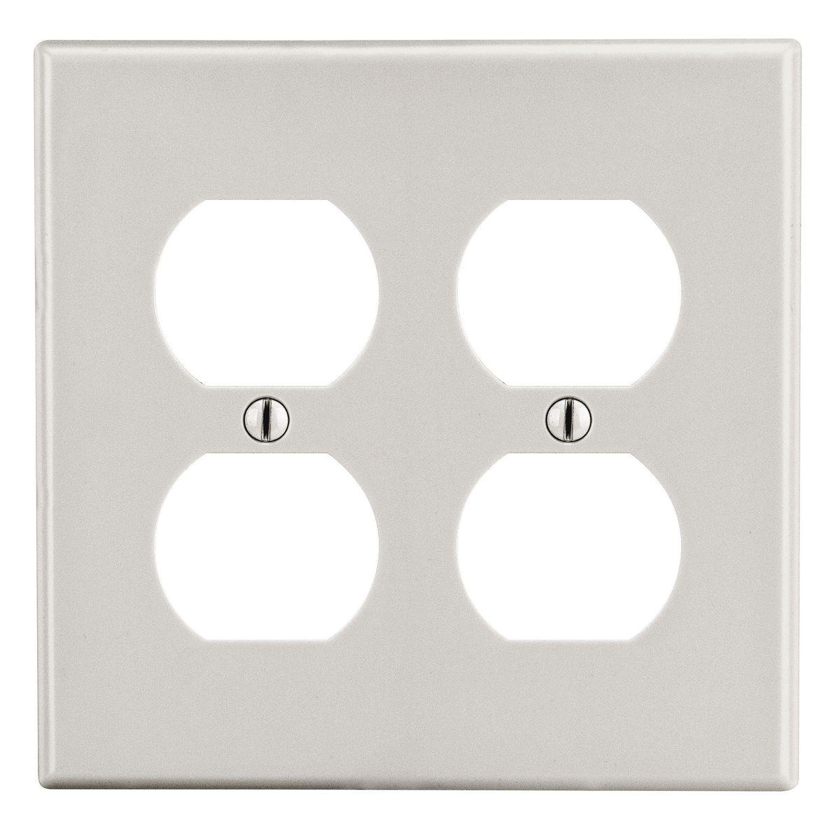Hubbell PJ82LA Wallplate, Mid-Size 2-Gang, 2) Duplex, Light Almond  ; High-impact, self-extinguishing polycarbonate material ; More Rigid ; Sharp lines and less dimpling ; Smooth satin finish ; Blends into wall with an optimum finish ; Smooth Satin Finish