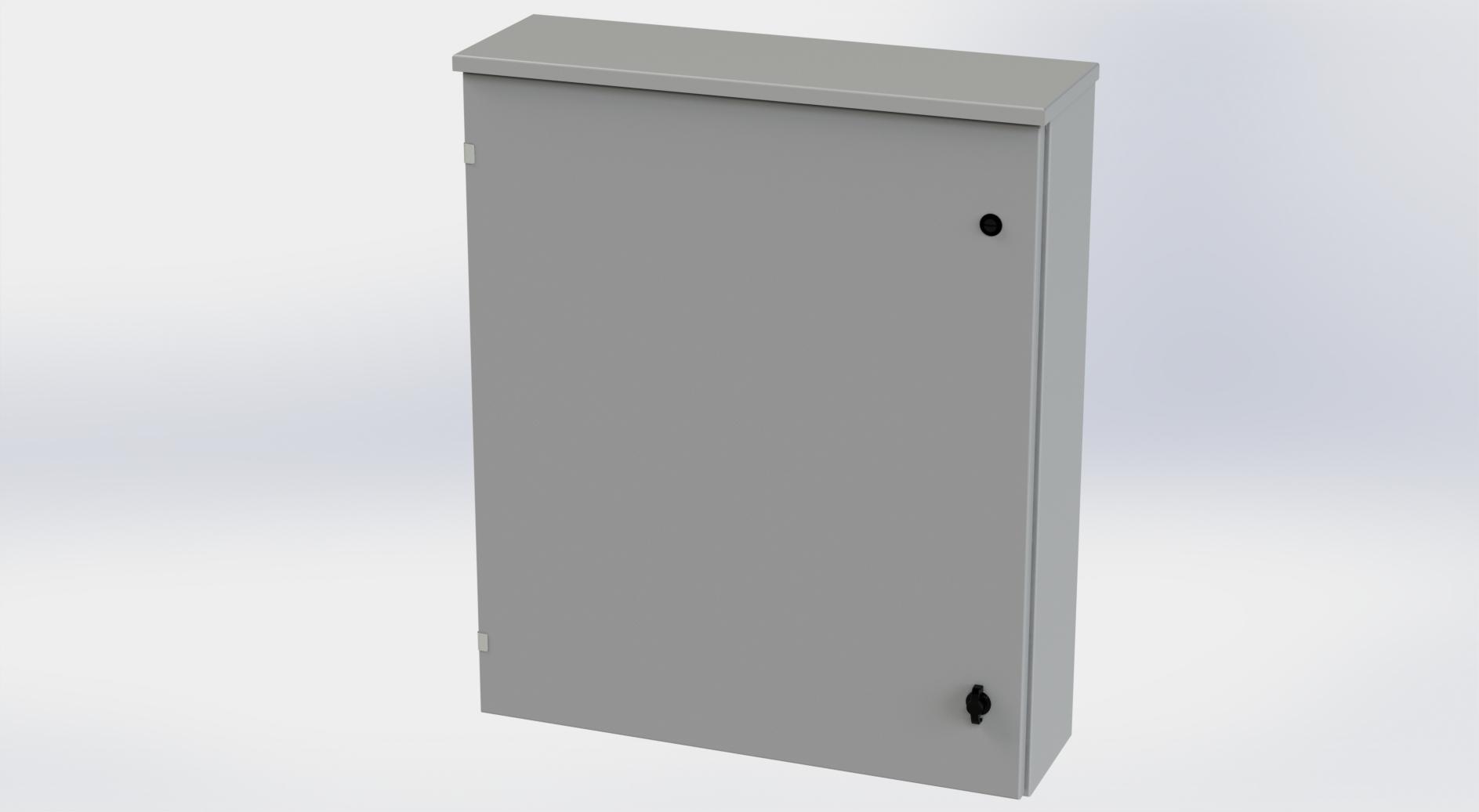 Saginaw Control SCE-36R3008LP Type-3R Hinged Cover Enclosure, Height:36.00", Width:30.00", Depth:8.00", ANSI-61 gray powder coating inside and out. Optional sub-panels are powder coated white.