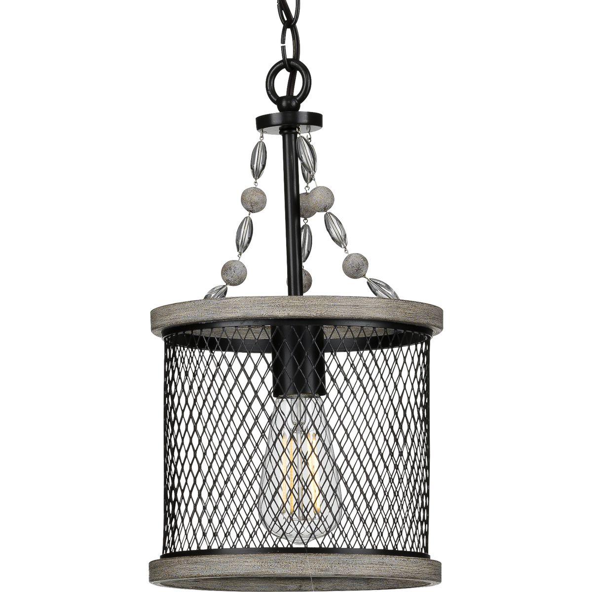 Hubbell P500228-020 Your home will exude comfort and sophistication with the graceful Austelle Collection One-Light Antique Bronze Mini-Pendant. A breathtaking mesh shade accented by a gorgeous antique bronze finish takes center stage in this design. Decorative wooden beads 