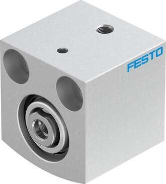 Festo 188132 short-stroke cylinder AEVC-20-10-I-P No facility for sensing, piston-rod end with female thread. Stroke: 10 mm, Piston diameter: 20 mm, Spring return force, retracted: 10 N, Cushioning: P: Flexible cushioning rings/plates at both ends, Assembly position: 
