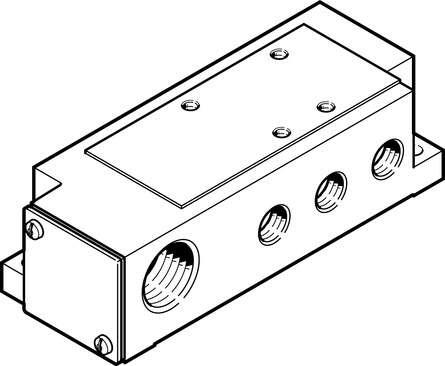 Festo 30427 sub-base NAUE-1/4-NPT-1-ISO With port pattern in accordance with ISO 5599/I and pre-assembled integrated electrical connection in accordance with ISO 5599/II. Connections underneath. Operating pressure: 0 - 16 bar, Authorisation: UL - Recognized (OL), Ope