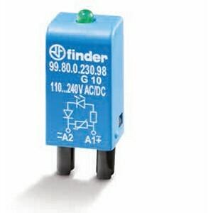 Finder 99.80.9.220.99 EMC Suppression module with LED indicator + Diode module (+A1 standard polarity) - Finder - Rated voltage 110-220Vdc - Plug-in mounting - Blue color