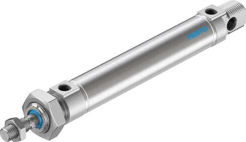 Festo 19223 standards-based cylinder DSNU-25-100-P-A Based on DIN ISO 6432, for proximity sensing. Various mounting options, with or without additional mounting components. With elastic cushioning rings in the end positions. Stroke: 100 mm, Piston diameter: 25 mm, Pi